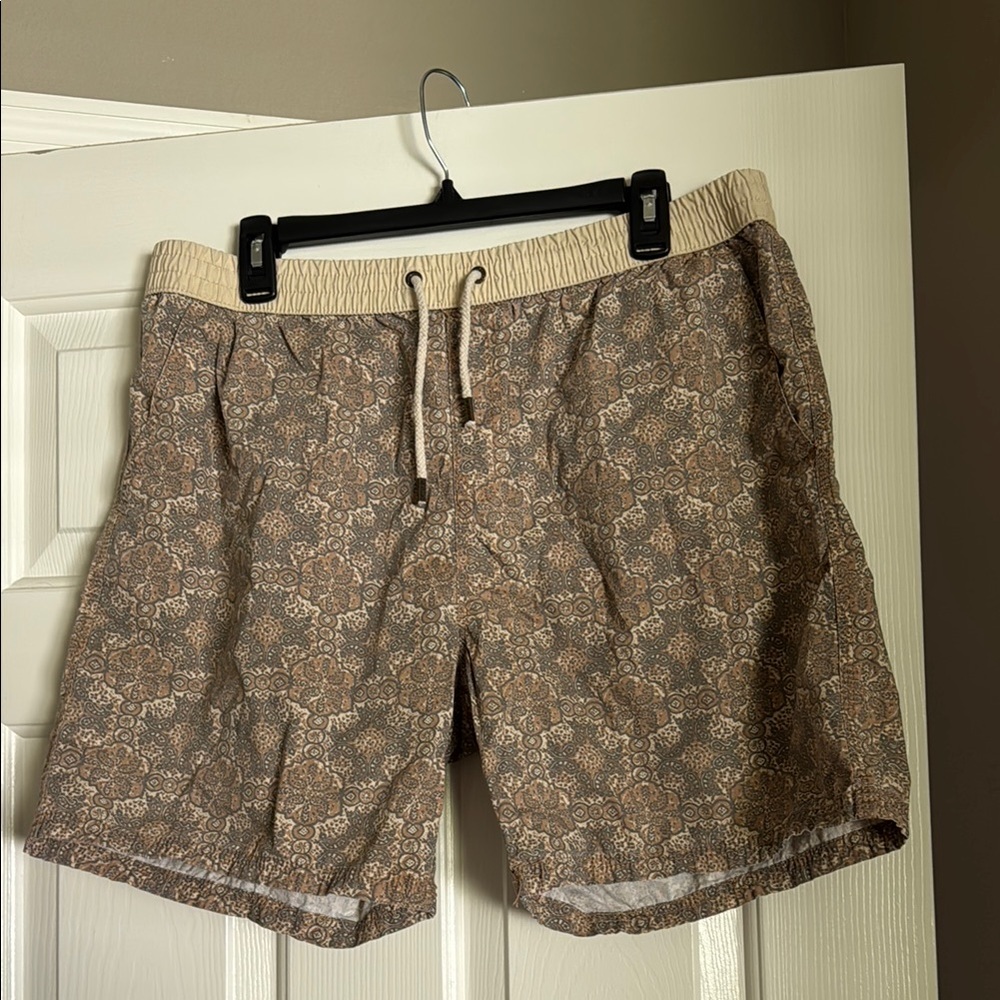 Tan Board Shorts with Relaxed Fit and Elastic Waist